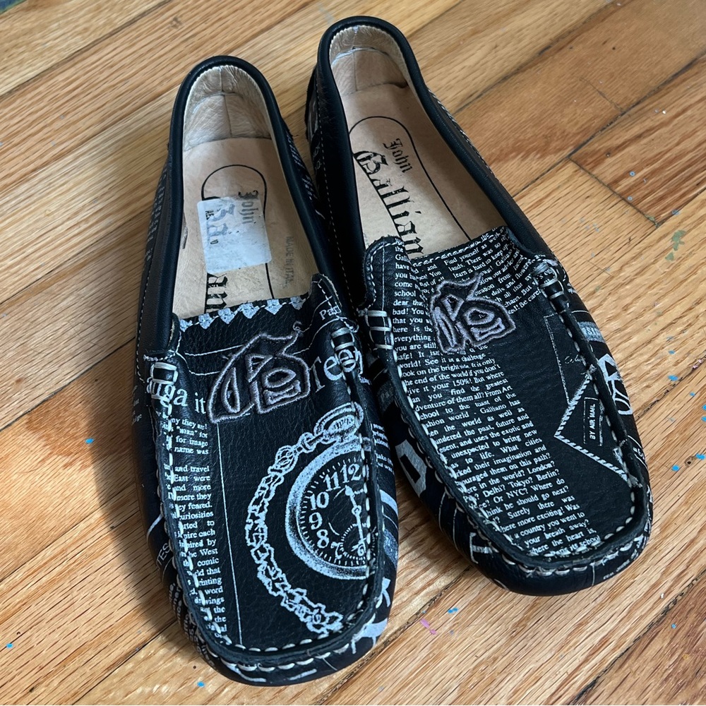 John Galliano Newspaper Print Loafers